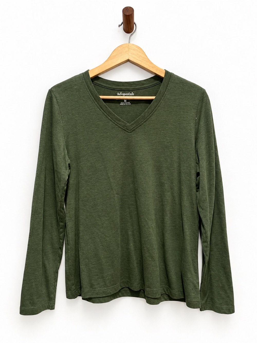 Natural Reflections Olive Green Long Sleeve V-Neck Top Size M